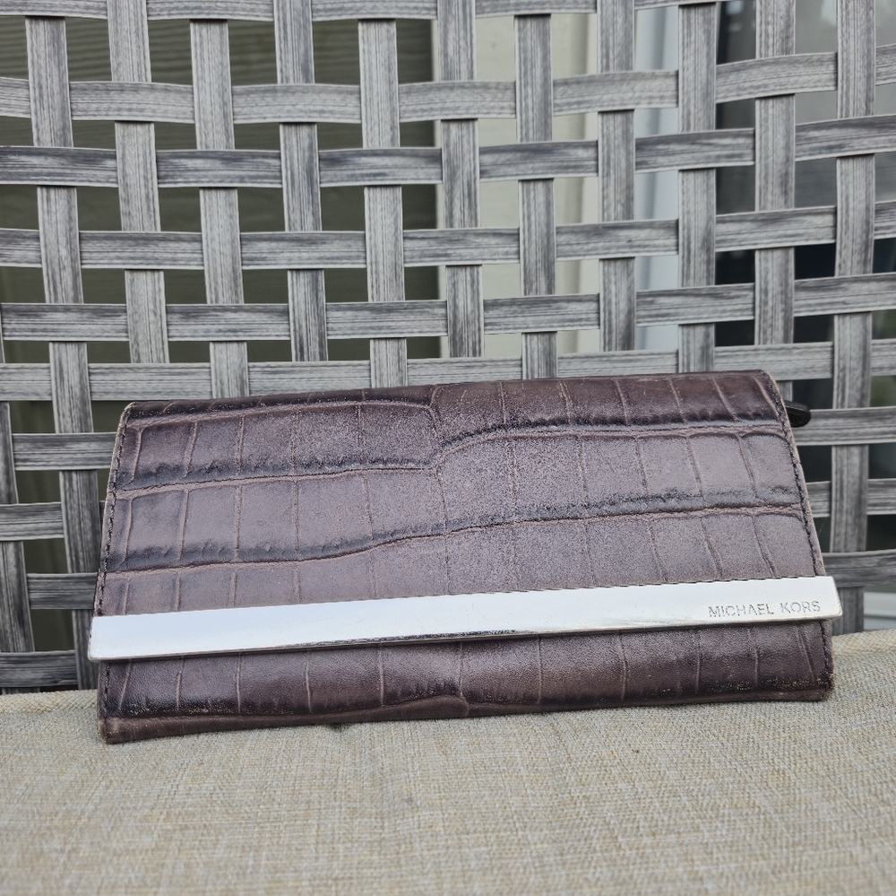 Michael Kors Brown Croc-Embossed Wallet